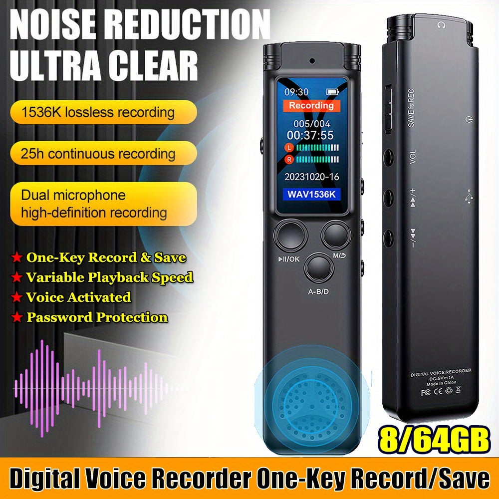 Professional High-Definition Noise Reduction One-Button Recording Voice-Controlled Voice Recorder, Digital Voice Recorder Tape Recorder USB Rechargeable, Audio MP3 Player