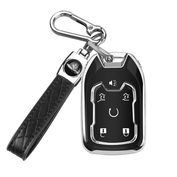 Heavy Duty 6-Button Soft TPU Full Coverage Key Fob Protector with Keychain Compatible with Chevrolet Silverado Suburban Tahoe GMC Acadia Terrain Yukon Sierra 1500 2500 3500 HD Models