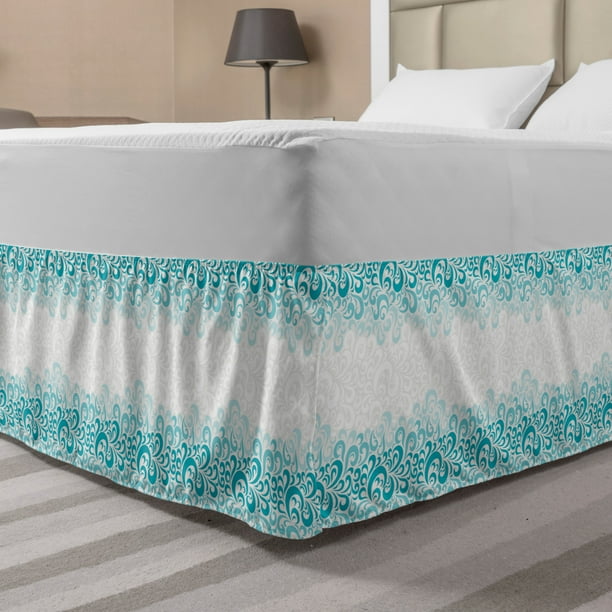 Turquoise Bed Skirt, Abstract Floral Flowers Pattern Classic Design