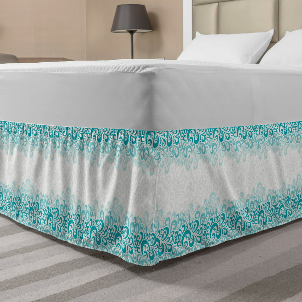Turquoise Bed Skirt, Abstract Floral Flowers Pattern Classic Design ...