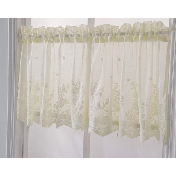 Lace Floral Curtain 51x16in Embroidery Semi Sheer Short Window Curtain for Kitchen Floral Vintage Swag Valance for Dinning Room Bedroom Bathroom Cafe Small Windows