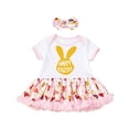 thumbnail image 3 of CAIVO Kids Easter Egg Cartoon Print O-Neck Short Sleeve Romper Dress With Hair Bow Outfit Sets For Toddler Girls Holiday Party Classic Clothes Sets, 3 of 7