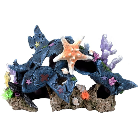 Penn-Plax Deco-Wrecks Blue Plane Coral Scape Aquarium Decor – Large Resin