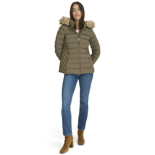 Chaqueta Tommy Hilfiger de piel sintética con ribetes acolchados para mujer, estilo Juniper L
