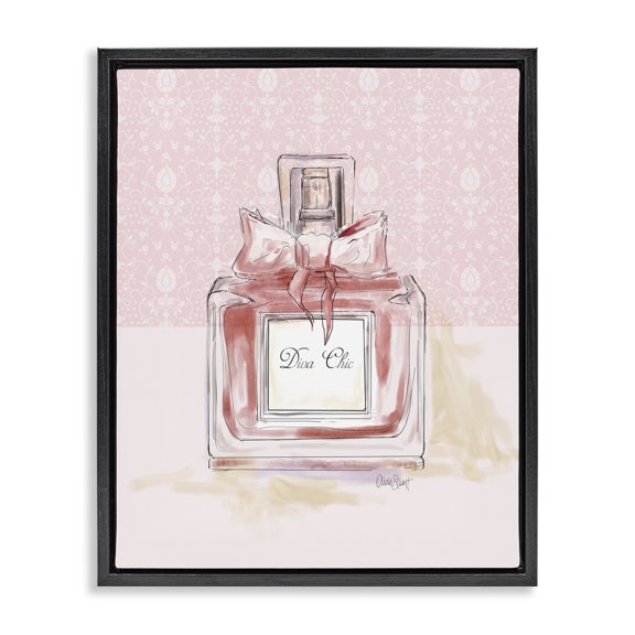Stupell Industries Shabby Chic Diva Chic Pink Perfume Black Floating Frame Canvas Art, 17 x 21, by Carol Robinson