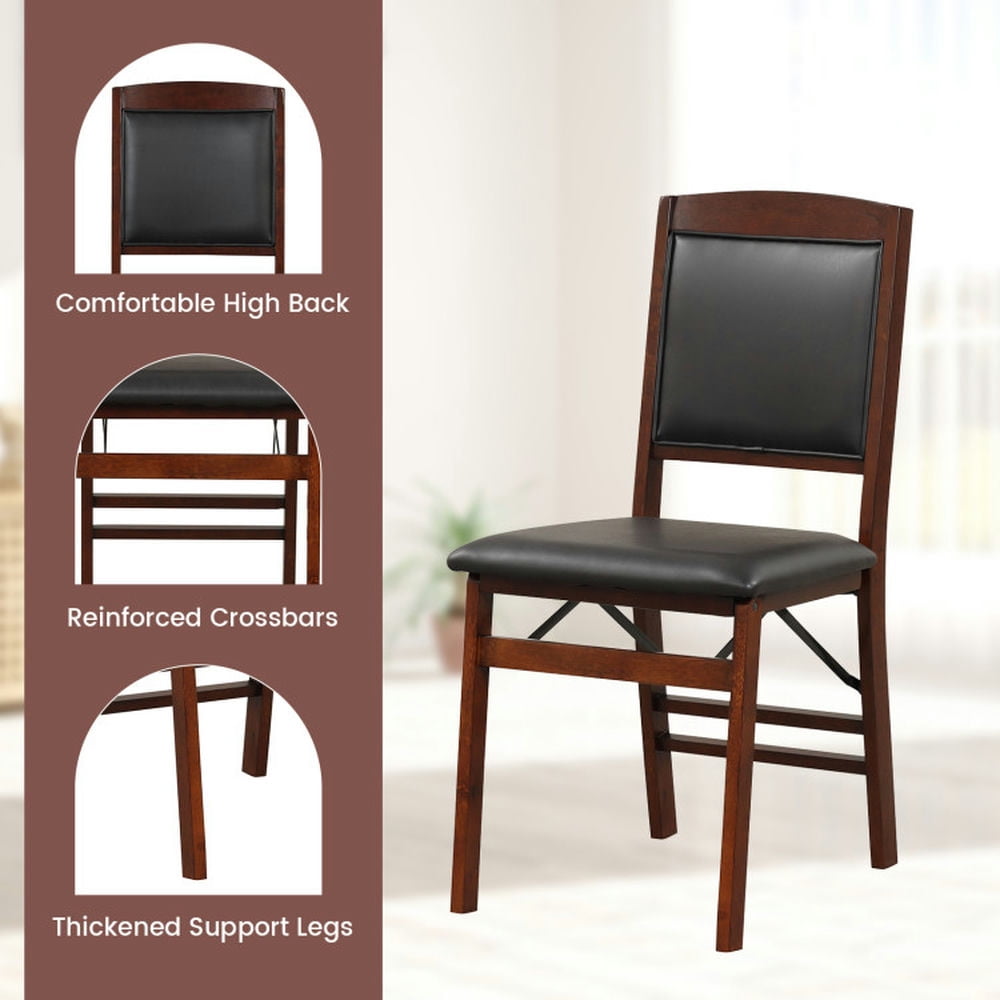 Demi Bonn Set of 2 Folding Dining Chairs with Padded Seat and High Backrest, Brown