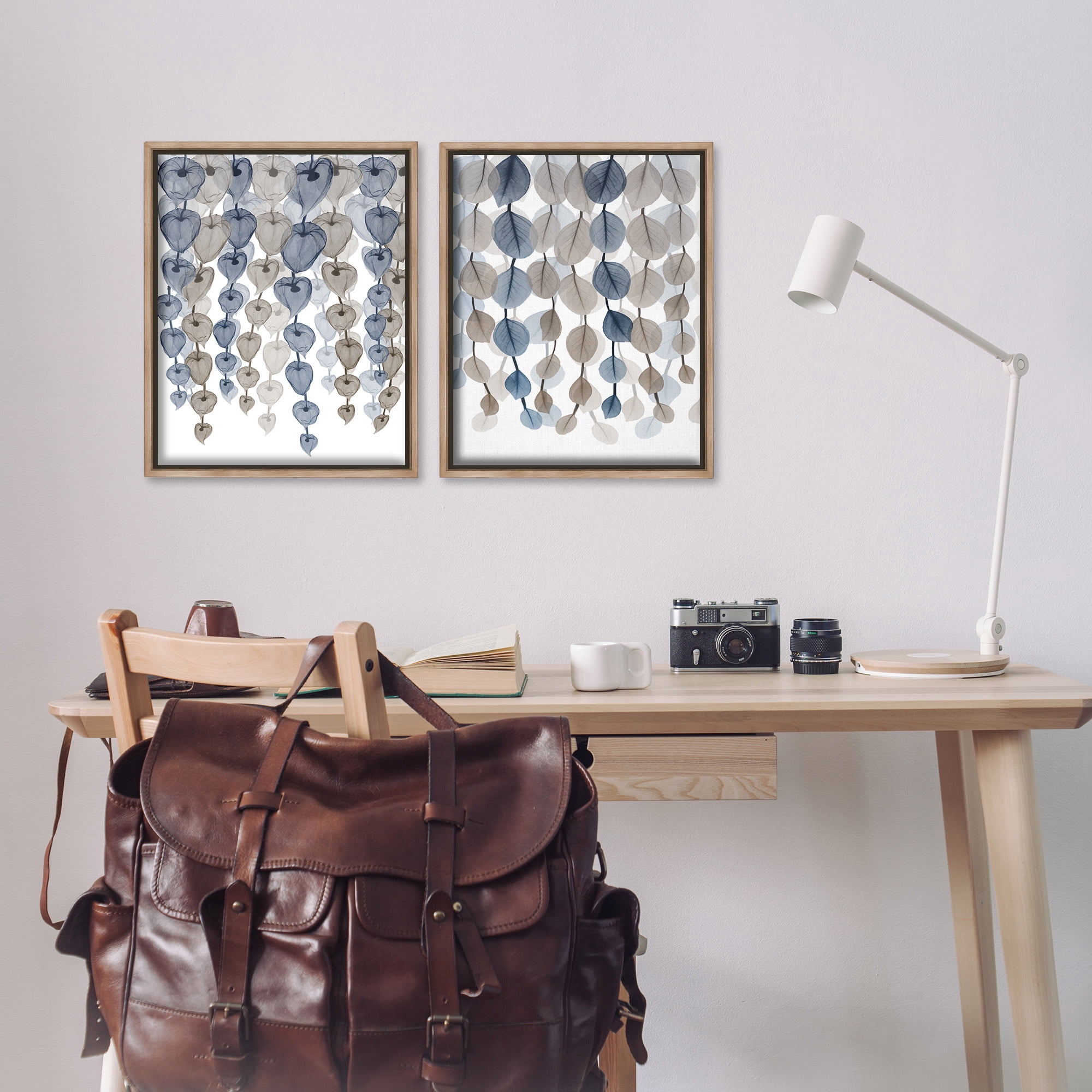 Stupell Industries Falling Vines Neutral Leaves Abstract Painting Brown Floater Framed Canvas Art Print Wall Art, 17 x 21, Set of 2