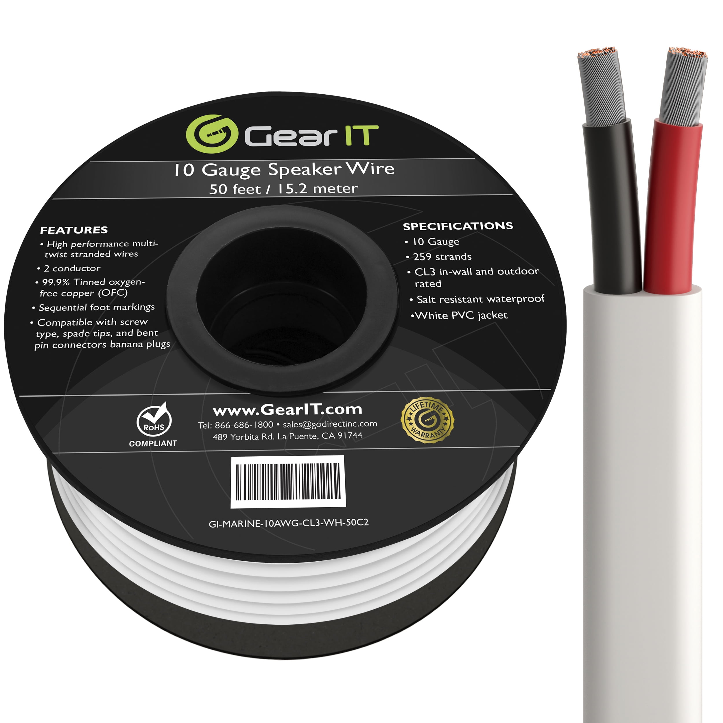 GearIT 10 2 Marine Wire 50 Feet 10AWG Gauge Tinned OFC Copper 