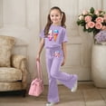 thumbnail image 3 of Girls' 2 Piece Flared Pants Set Summer Outfits Clothing Set for Girls 10 12 Printed Short Sleeve Top Shirt and Bell Bottom Pants Size 8-9 Years Purple, 3 of 6