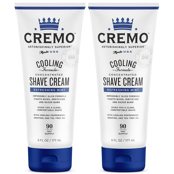 Cremo Barber Grade Cooling Shave Cream, Astonishingly Superior Ultra-Slick Shaving Cream Fights Nicks, Cuts and Razor Burn, 6 Oz (2-Pack)