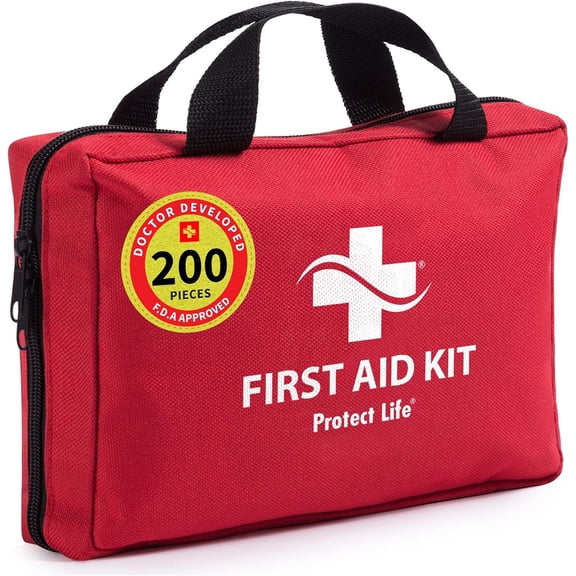 Protect Life 200-Piece First Aid Kit, Emergency Medical Kit for Office, School, Home, Travel & Workplace Use