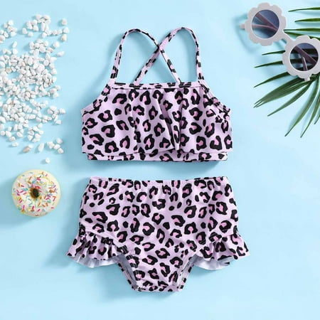 

Clearance! Daylightpeach Toddler Girl Swimsuit 2 Piece Baby Girl Bathing Suit Leopard Bikini Swimwear Summer Beach Swimming Suit Set