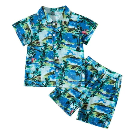 

Toddler Boys Summer Short Sleeve Vacation Style Leaf Print Tops Shorts 2Pcs Outfits Clothes Set Kids Clothes