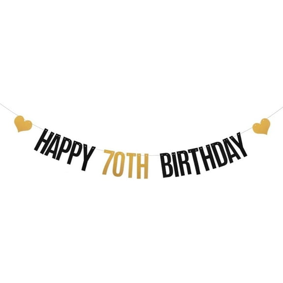 Black and Gold Glitter Happy 70th Birthday Banner for 70 Years Old 70th Birthday Party Decorations Supplies HAPPY 70TH BIRTHDAY