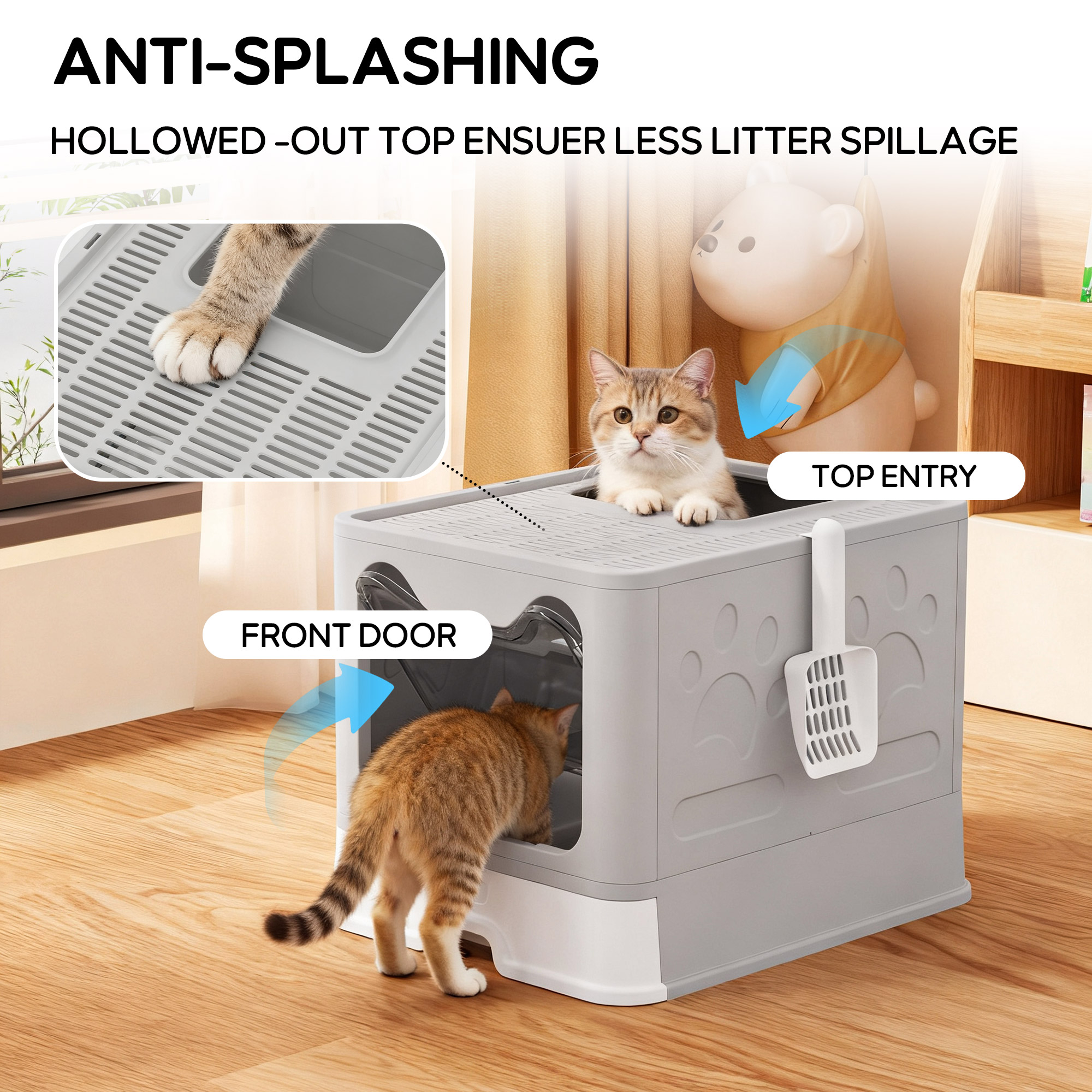 Enclosed Cat Litter Box with Lid & Stainless Steel Drawer Design for Indoor All Lifestyles Cats with Litter Scoop