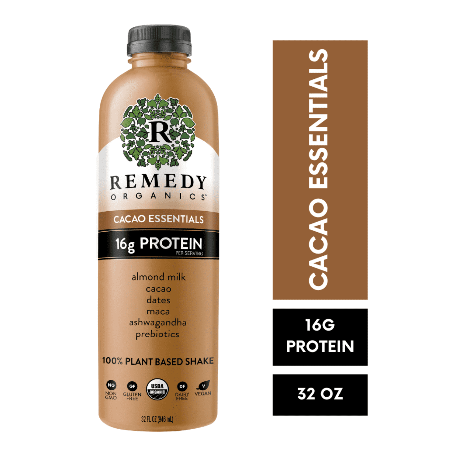 (2 pack) Remedy Organics Plant Based Cacao Essentials Instant Nutritional Liquid Shake, Multi-Serve, 32 fl oz
