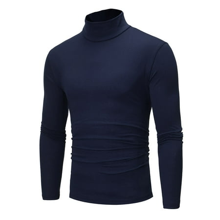 Mens Long Sleeve Cotton High Neck Turtleneck Stretch Slim Basic T Shirt Tee Tops