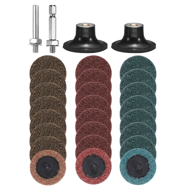Uxcell 28pcs Juego de Discos de Cambio Rápido de 2" con Soporte de Almohadilla de 1/4" para Lijado de Grano Grueso/Medio/Fino para Pulido y Eliminación de Óxido