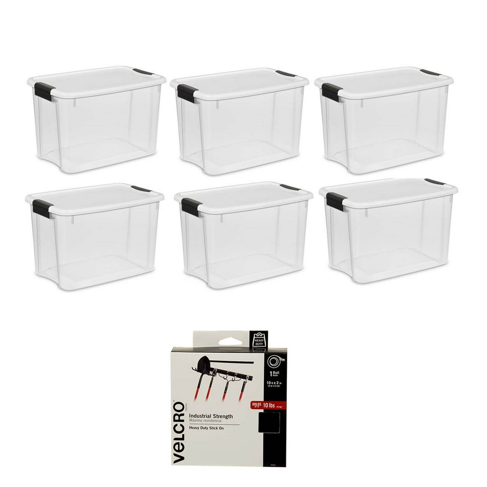 Sterilite 30 Quart Storage Box w/ Lid (6 Pack) Bundled with VELCRO? Brand Roll