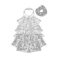 thumbnail image 3 of Yruioon Kids Girls Shiny Sequins Halter Ballet Leotards Modest Latin Jazz Dance Dress with Hair Tie Silver 6, 3 of 7