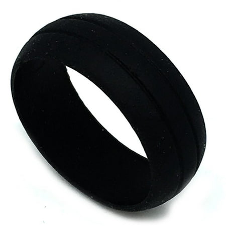 FSR - FLEXIBLE SILICON RINGS - 8MM Men or Ladies Flexible Light Gray with Double Groove Silicon Rubber Wedding Band Ring