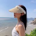 thumbnail image 3 of Women Hat Solid Color Big Brim Breathable Adjustable Imitation Pearl Summer Cap Headwear, 3 of 8