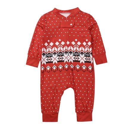 

Suanret Christmas Family Matching Pajamas Mom Dad Kids Baby Tops Romper Pants Xmas Sleepwear Red Baby 12 Months