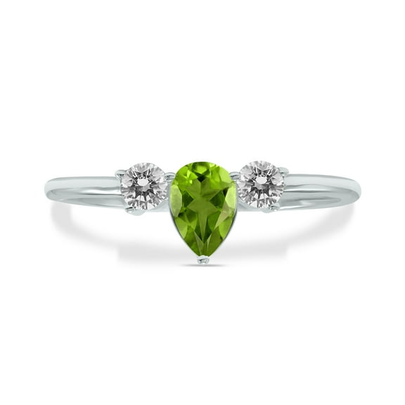SZUL Women's 1/2 Carat TW Pear Shape Peridot and Diamond Ring in 10K White Gold
