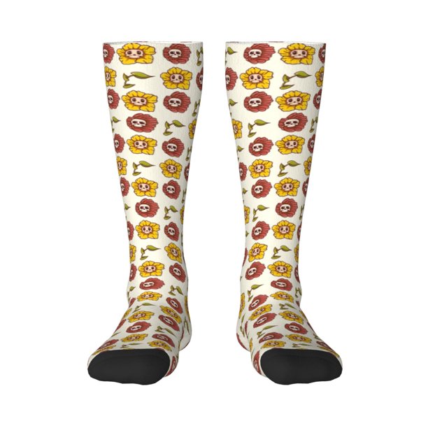 Fotbe Sunflowers And Skull Calcetas Divertidas Estampadas para Hombre y Mujer, Calcetas de Algodón hasta la Rodilla para Caminar, Correr, Enfermería y Embarazo