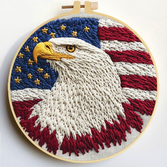 Punch Needle Kits Eagle and Flag Embroidery Starter Set with Hoop Easy for Beginners DIY Stress Relief Handmade Craft Hobby and Home Decor 20x20cm-11