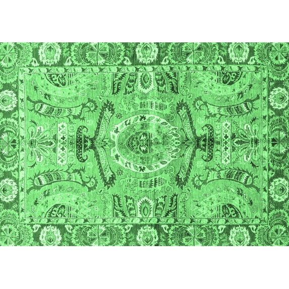 Ahgly Company Indoor Rectangle Abstract Emerald Green Modern Area Rugs, 6' x 9'