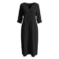 thumbnail image 6 of Women's Solid Midi Dress, Cowl Neck 3/4 Sleeve Button Detail Loose Casual Dress with Side Pockets for Summer Daily Outfits Black XXL(XXL), 6 of 6