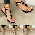 thumbnail image 5 of Women‘s Summer T-Strap Flat Sandals Slippers Buckle Open Toe Flat Heel Flip Flops Beach Shoes, 5 of 5