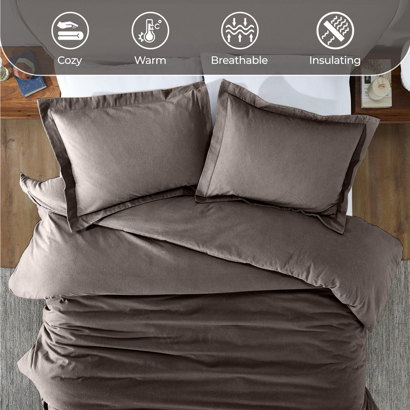 Superior Cotton Flannel Solid Duvet Cover Set, Full/Queen, Charcoal