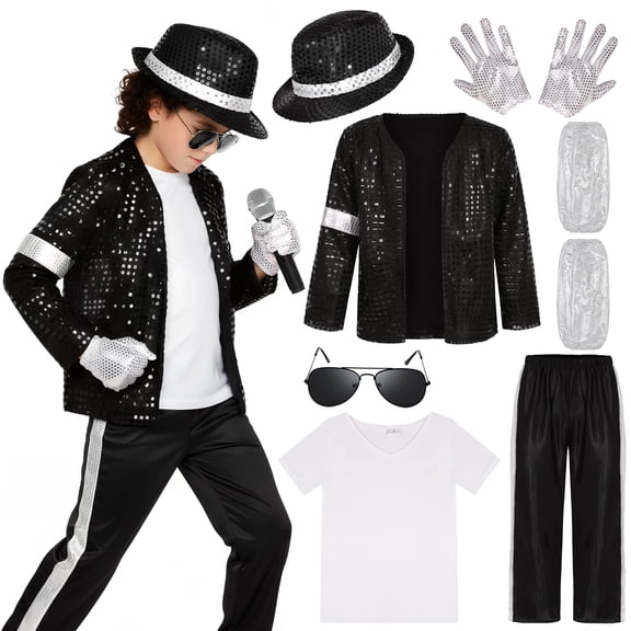 Litotall Pop Star Costume for Kids,80s Disco Outfits for Boys, Retro Costume Boys, 80s Party Wear, Halloween Costumes for Kids (White,10-11 Years)