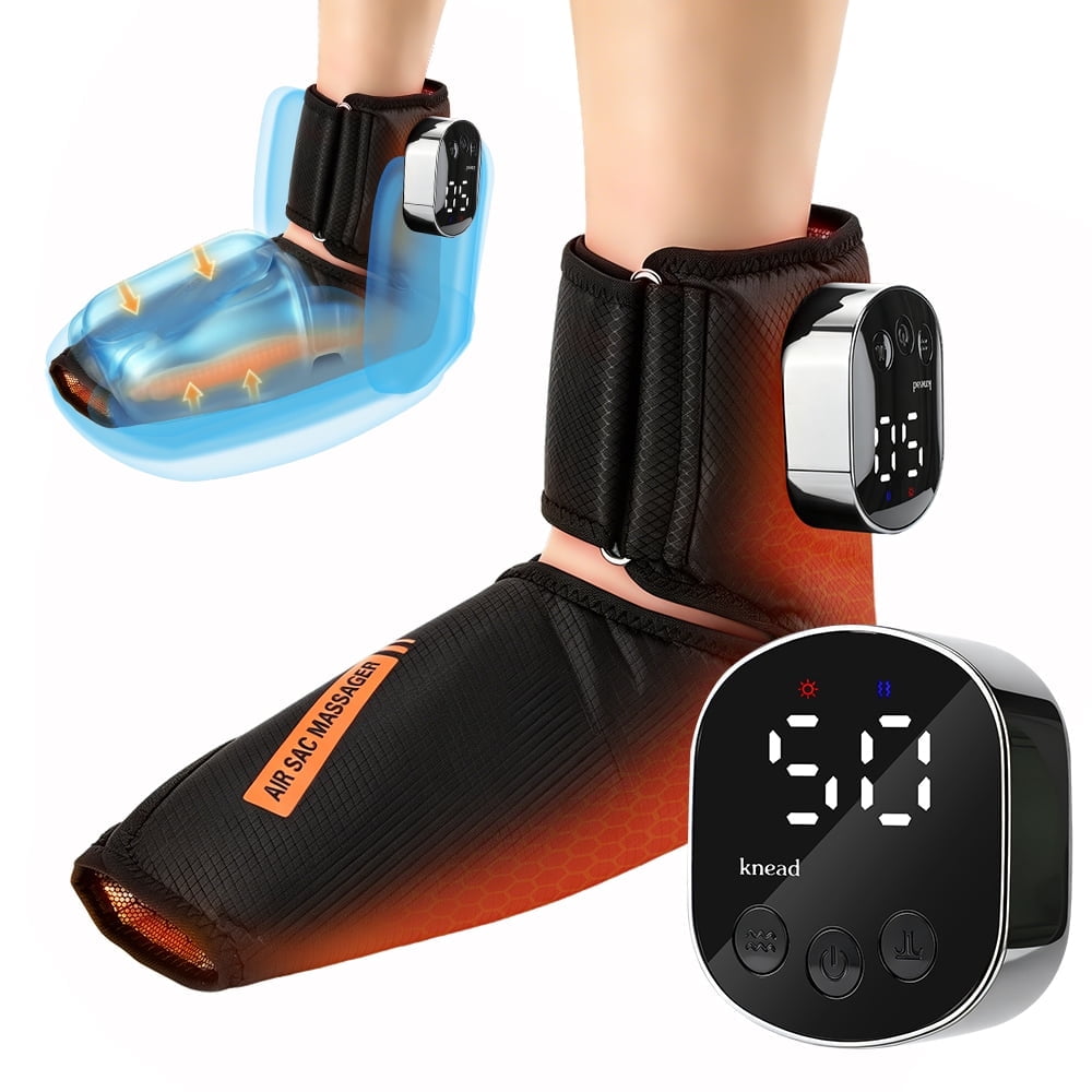 Cordless Foot Massager, Heated Ankle Wrap with Air Compression Vibration Massage, USB Foot & Ankle Massager with Adjustable Temperature, Timer & Wearable Ankle Masssgaer Gift for Home Office, Black