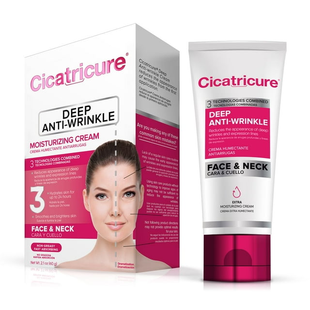 Cicatricure Crème Anti-Rides Profonde pour le Visage et le Cou Réduit l'Apparence des Rides dès la 1ère Utilisation Crème Hydratante pour le Visage Crème Anti-Âge Crème Anti-Rides Non Grasse pour Femmes Crème pour le Cou 21 Onces