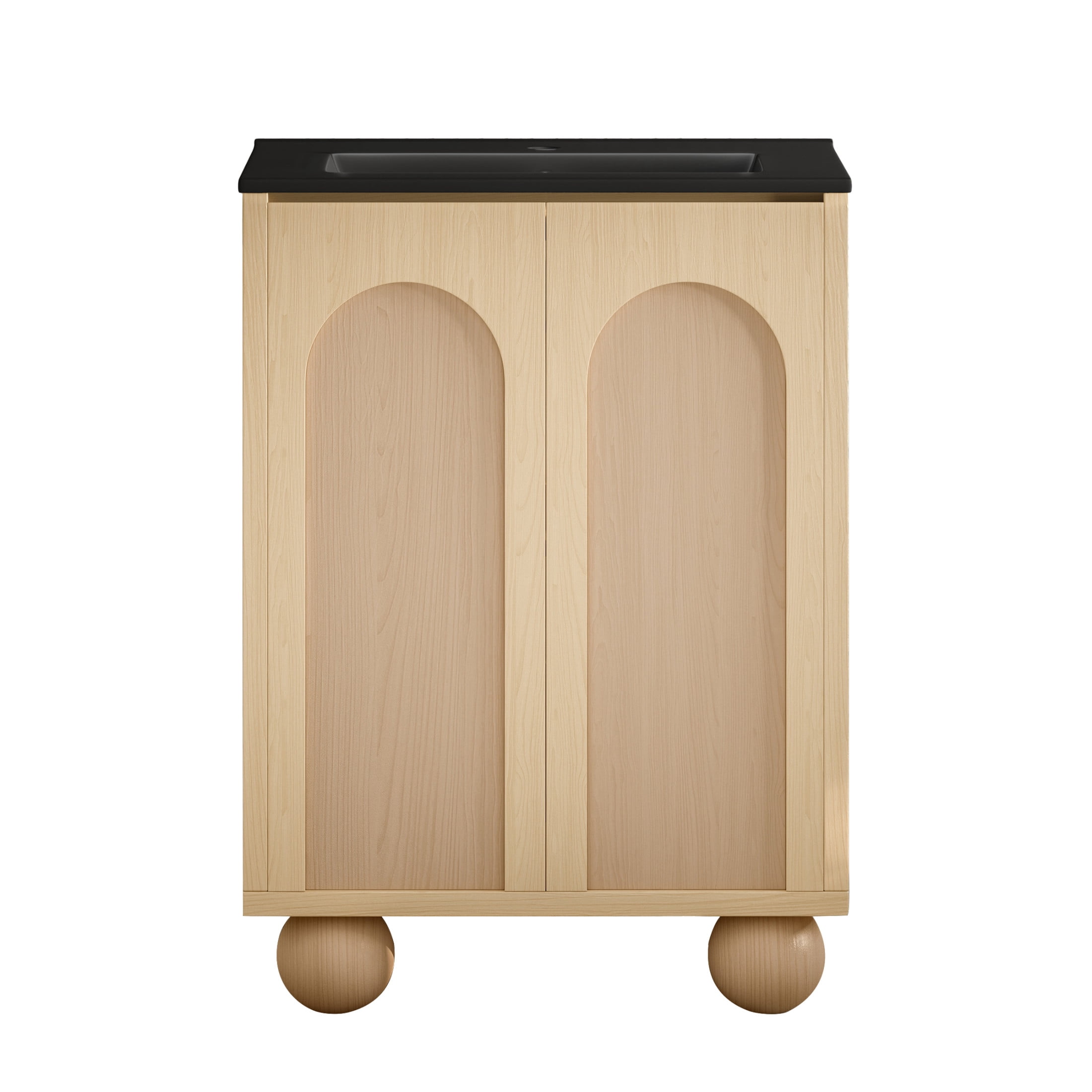 Plaisir II 24" Freestanding Bathroom Vanity in Natural Oak with Black Sink Top
