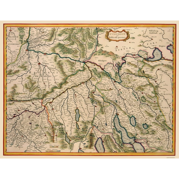 Historic Map - Zurich Canton Switzerland - Blaeu 1635 - Vintage Wall Art