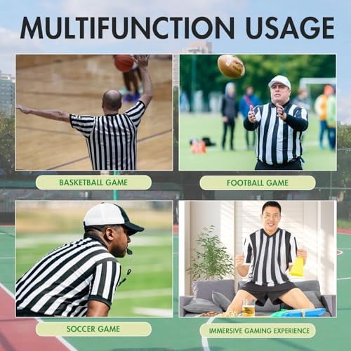 Jointown 4Pcs Referee Shirt Men V-Neck Official Ref Jersey Kit for Basketball Football Soccer Halloween Costume Flag Whistle