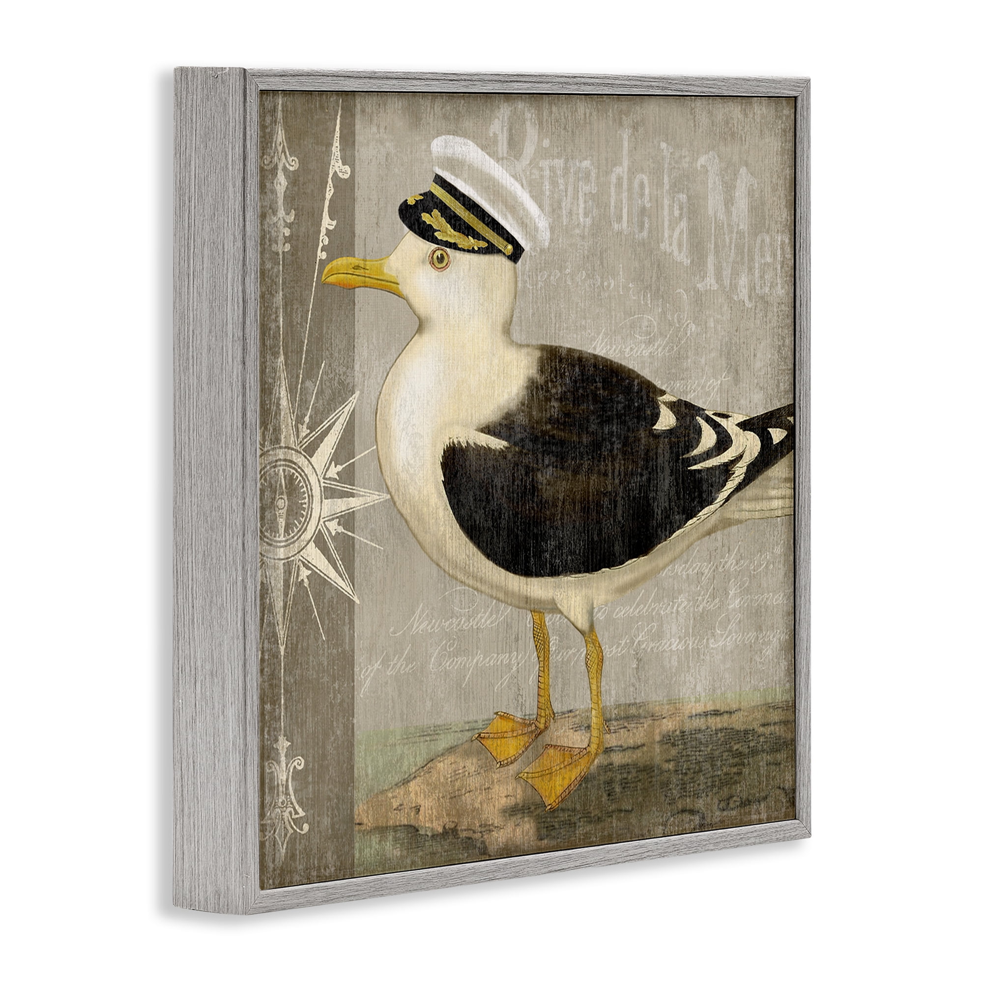 Stupell Industries Little Maritime Seagull Gray Framed Giclee Art, design by Suzanne Nicoll