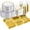 Clear Gold, variant on 700 Pcs Gold Plastic Plates for 100 Guests - Disposable Dinnerware Set,Party Supplies Includes 200 Gold Plates,300 Plastic Silverware,100 Napkins,100 Cups for Party and Wedding