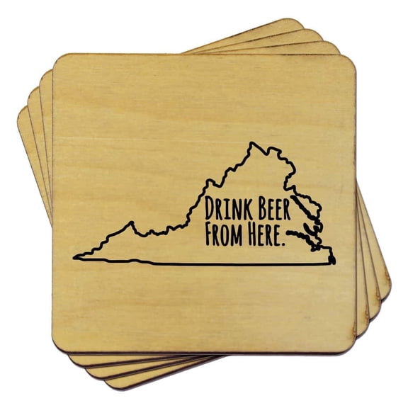 Torched Virginia From Here Coasters (Set of 4) Drink Beer Coaster 4″x4″ Brown