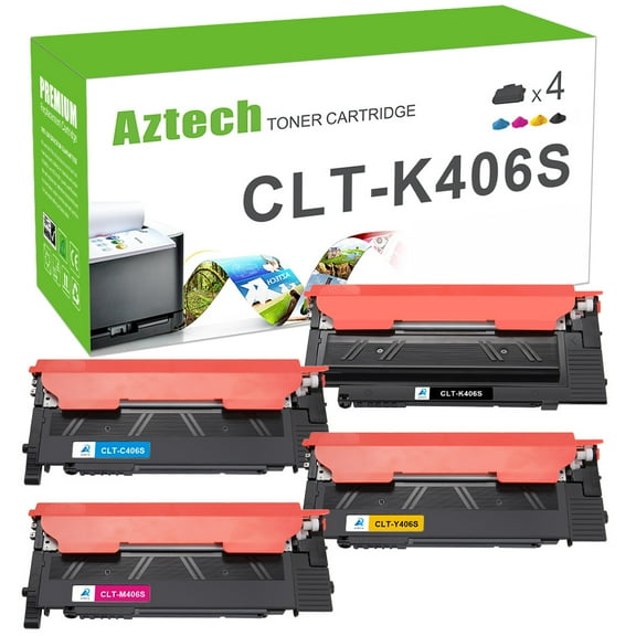 AAZTECH 4-Pack Compatible Toner Cartridge for Samsung CLT-K406S K406 CLP-360 CLP-365W CLX-3305FW C460W C410W with Chip (Black,Cyan,Magenta,Yellow)
