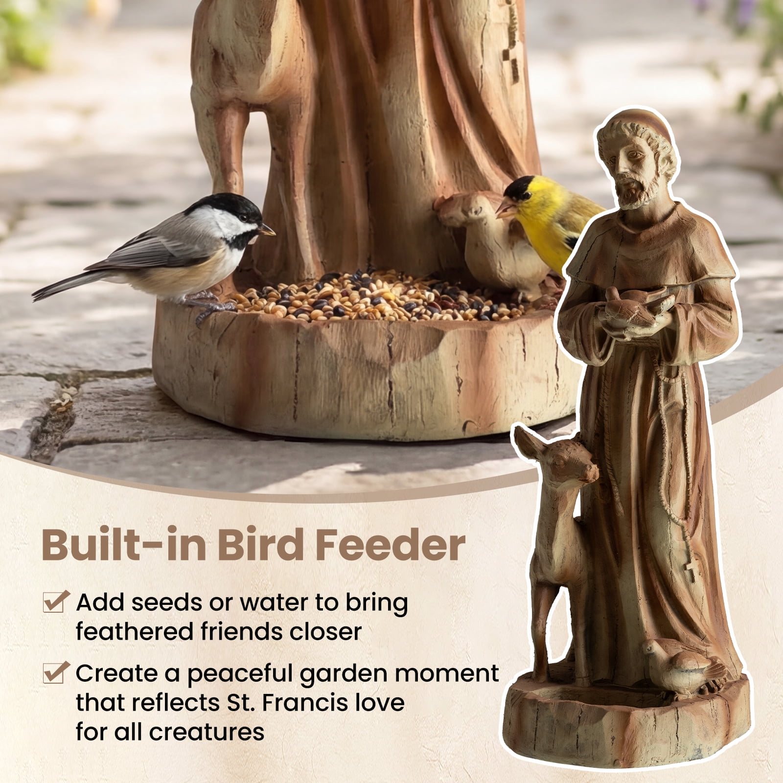Costway 24.5” St. Francis Statue with Bird Feeder, Animals Sculpture for Garden, Yard, Lawn