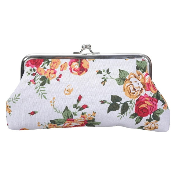 Canvas Floral Rose Flower Coin Purse Kiss Change Purse Vintage Trinkets Pouches Small Women Wallet Clutches Purse