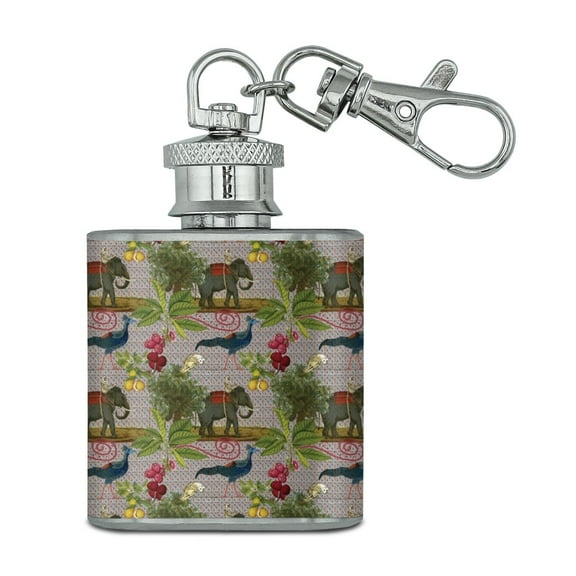 India Elephant Peacock Owl Pattern Stainless Steel 1oz Mini Flask Key Chain