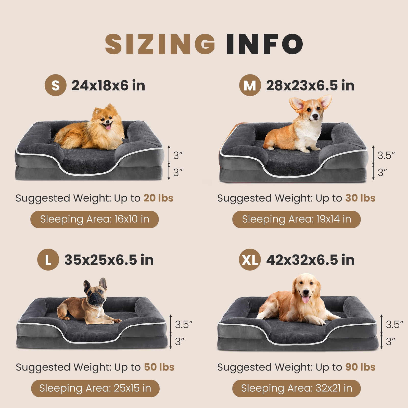 JOINSUN Extra Large Orthopedic Dog Bed, 42"x32" XL Sofa Bed with Egg Crate Foam Support, Machine Washable Cover, Gray