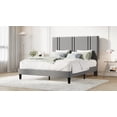 thumbnail image 2 of Amolife Queen Bed Frame, Platform Bed with Upholstered Velvet Adjustable Headboard, Wooden Slats, Easy Assembly, Grey, 2 of 8
