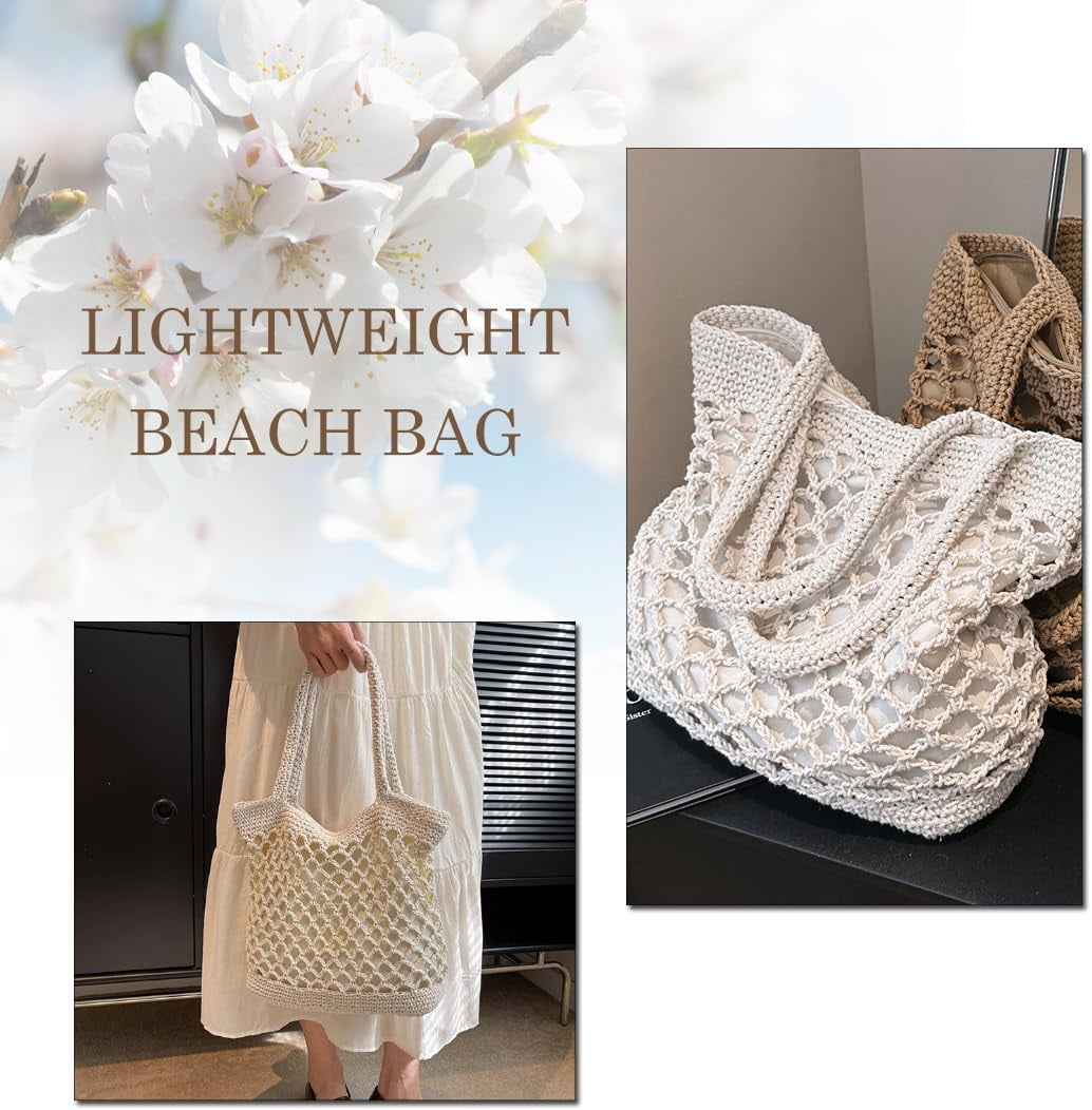 Woven Tote Bag for Women, Summer Beach Bag Large Crochet Shoulder Purse Handbag Boho Knit Bag for Summer Travel
